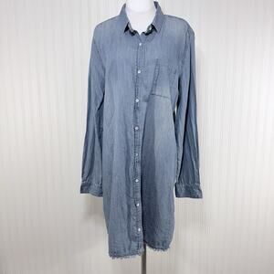 Garnet Hill Essential Chambray Shirt Dress Blue Button Front Long Sleeve Size 18